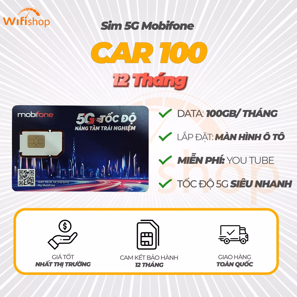 SIM Mobifone Car100 100Gb/tháng miễn phí Youtube - Lắp Màn Hình Androil trên xe
